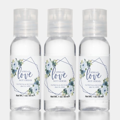 Spread Love Not Germs Dusty Blue Floral Wedding Hand Sanitizer