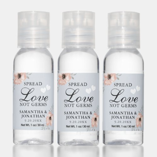 Spread Love Not Germs Dusty Blue Wedding Favor  Hand Sanitizer