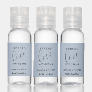 Spread Love Not Germs Dusty Blue Wedding Favor Hand Sanitizer