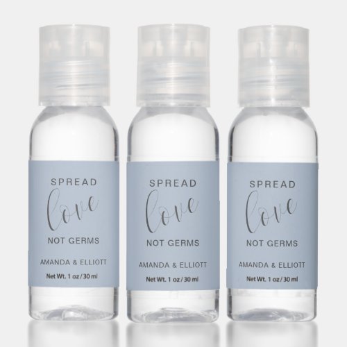 Spread Love Not Germs Dusty Blue Wedding Favor Hand Sanitizer