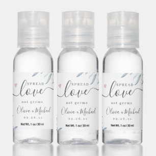 Spread Love not germs dusty blue wedding favors Ha Hand Sanitizer