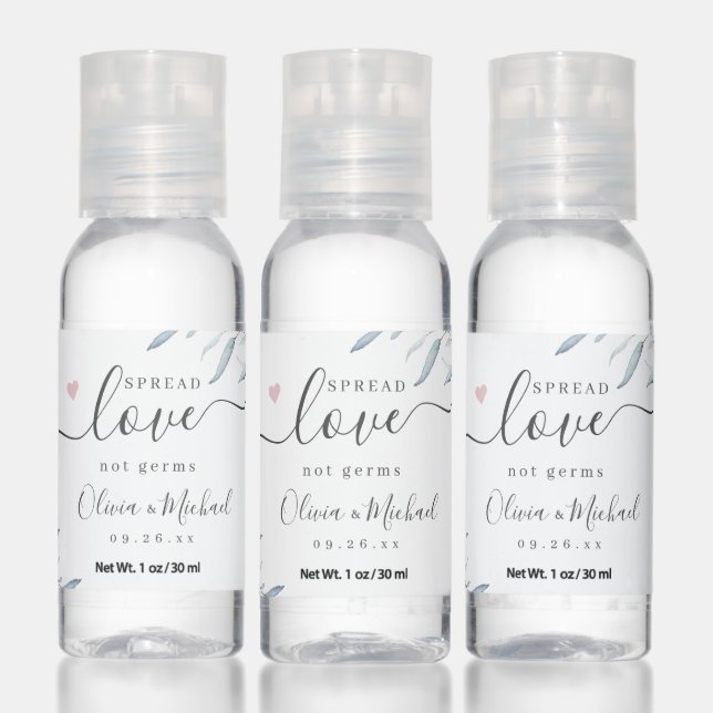 Spread Love not germs dusty blue wedding favors Ha Hand Sanitizer (Set)