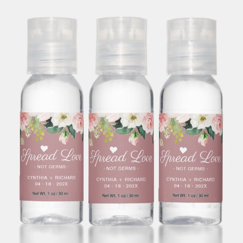 Spread Love Not Germs Dusty Rose Blush Pink Floral Hand Sanitizer