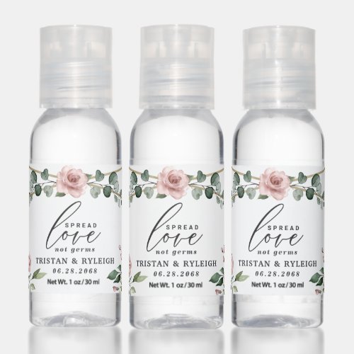 Spread Love Not Germs Dusty Rose Greenery Wedding Hand Sanitizer
