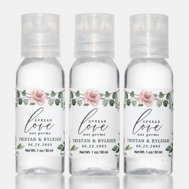 Spread Love Not Germs Dusty Rose Greenery Wedding Hand Sanitizer (Set)