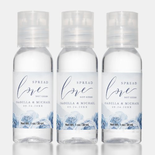 Spread Love not germs elegant blue floral wedding Hand Sanitizer