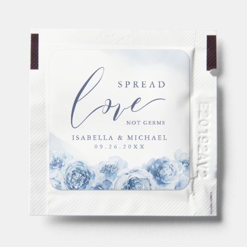 Spread Love not germs elegant blue floral wedding Hand Sanitizer Packet