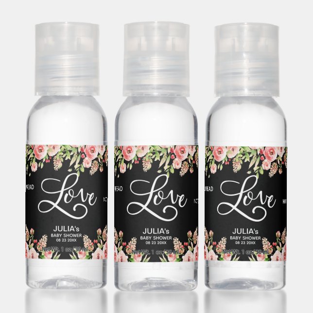 Spread Love Not Germs Elegant Floral Baby Shower Hand Sanitizer (Set)