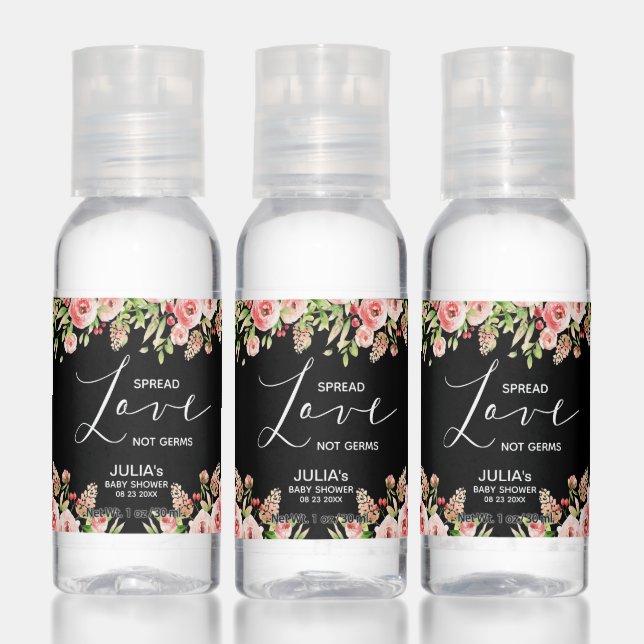 Spread Love Not Germs Elegant Floral Baby Shower Hand Sanitizer (Set)
