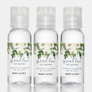 Spread Love Not Germs Elegant White Floral Wedding Hand Sanitizer