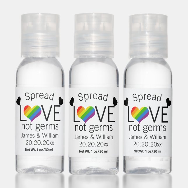 Spread Love Not Germs Gay Wedding Personalized Hand Sanitizer (Set)