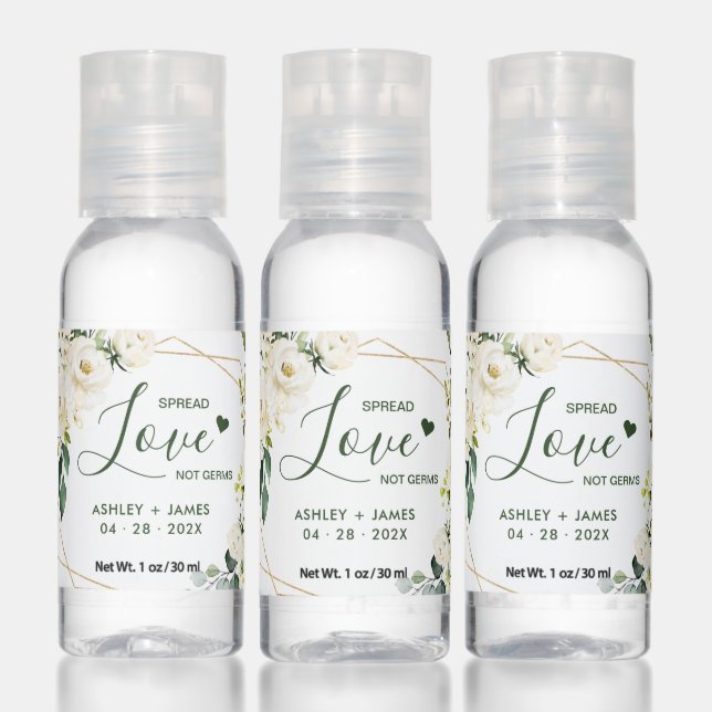 Spread Love Not Germs Geometric Green White Roses Hand Sanitizer (Set)