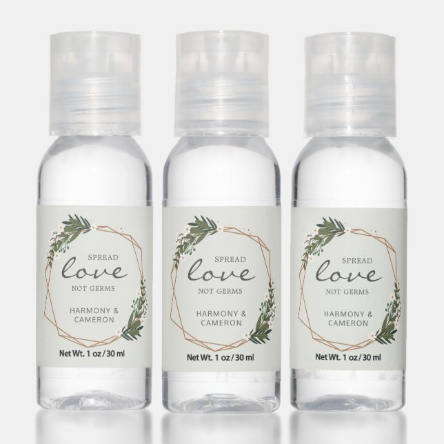 Spread Love Not Germs Geometric Wedding Favor Hand Sanitizer (Set)