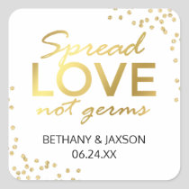 Spread Love Not Germs Gold Glitter Square Sticker
