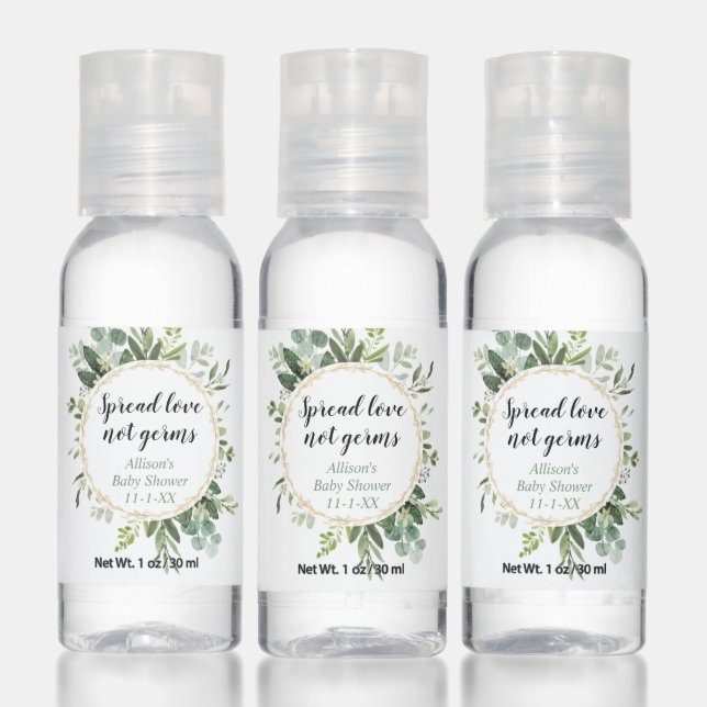 Spread love not germs gold greenery baby shower hand sanitizer (Set)