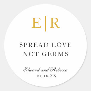 Spread Love Not Germs Gold Monogram Wedding Favor Classic Round Sticker