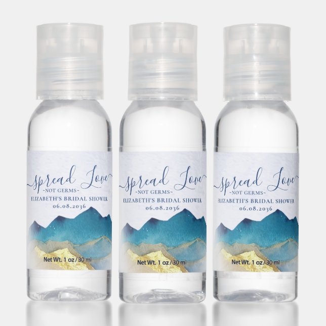 Spread Love Not Germs Gold Mountains Bridal Shower Hand Sanitizer (Set)