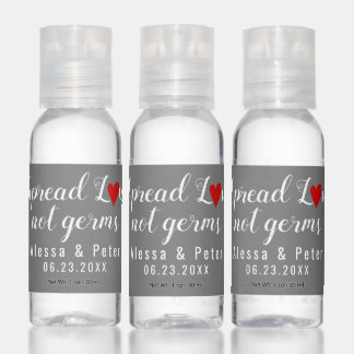 Spread love not germs gray wedding favor hand sanitizer