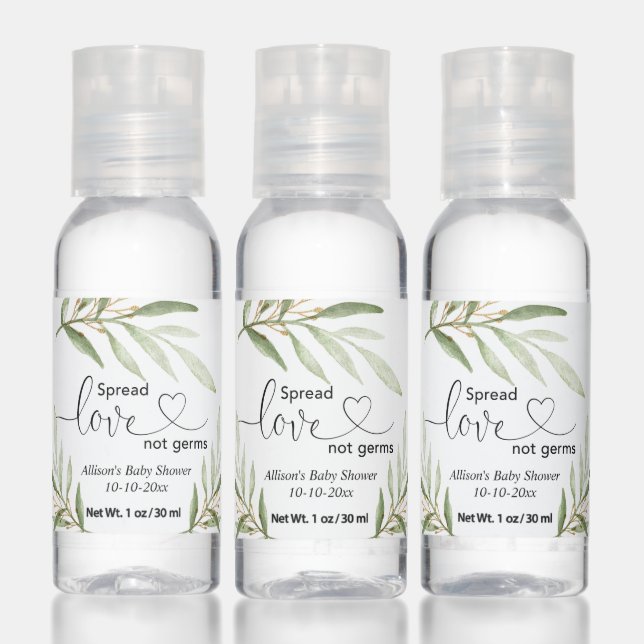 Spread love not germs greenery gold baby shower hand sanitizer (Set)