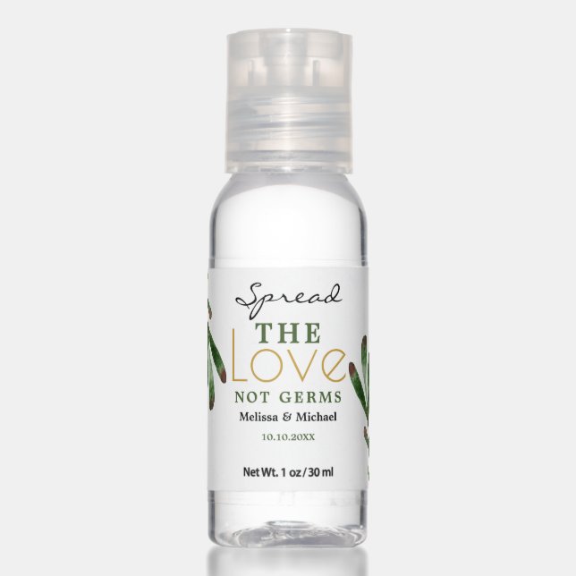 Spread Love Not Germs Greenery Wedding Favor Hand Sanitizer (Front)