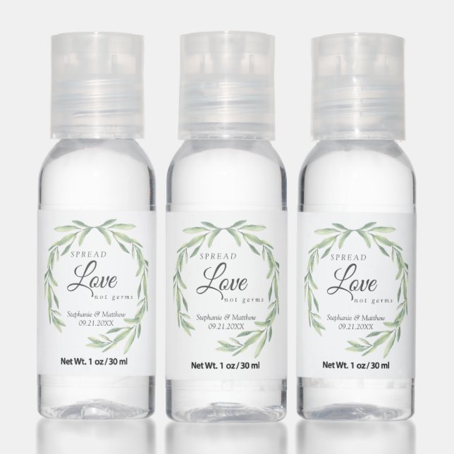 Spread Love Not Germs Greenery Wedding Favor Hand Sanitizer (Set)