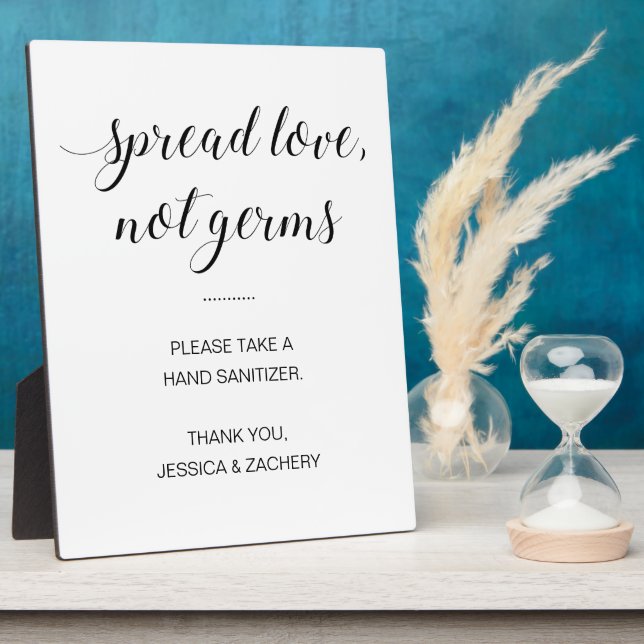 Spread Love Not Germs Hand Sanitizer At Wedding Plaque (Side)