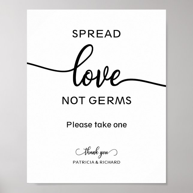 Spread Love Not Germs Hand Sanitizer Favors Sign (Front)