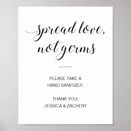 Spread Love Not Germs Hand Sanitizer Wedding Poster