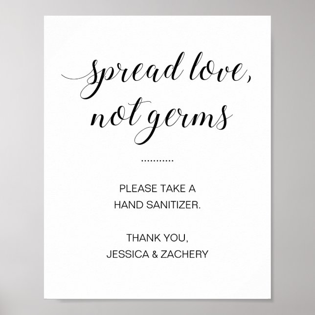 Spread Love Not Germs Hand Sanitizer Wedding Poster (Front)