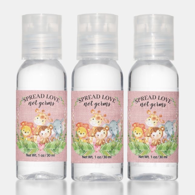 Spread Love Not Germs Jungle Girls Baby Shower Hand Sanitizer (Set)