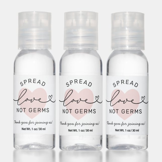 Spread Love Not Germs Modern Heart Script Wedding Hand Sanitizer (Set)