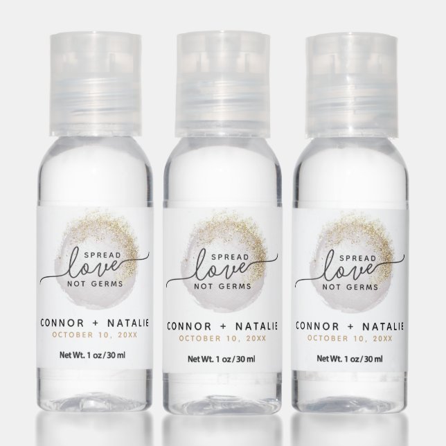Spread Love Not Germs Modern Wedding Favor Hand Sanitizer (Set)