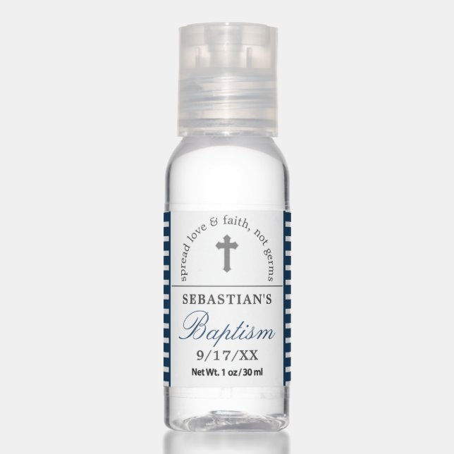 Spread Love Not Germs Navy Baptism Favor Hand Sanitizer (Front)