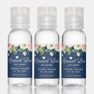 Spread Love Not Germs Navy Blue Blush Pink Floral Hand Sanitizer