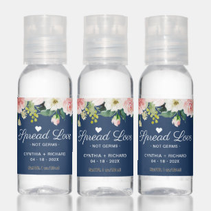 Spread Love Not Germs Navy Blue Blush Pink Floral Hand Sanitizer