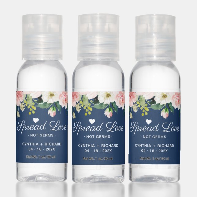 Spread Love Not Germs Navy Blue Blush Pink Floral Hand Sanitizer (Set)