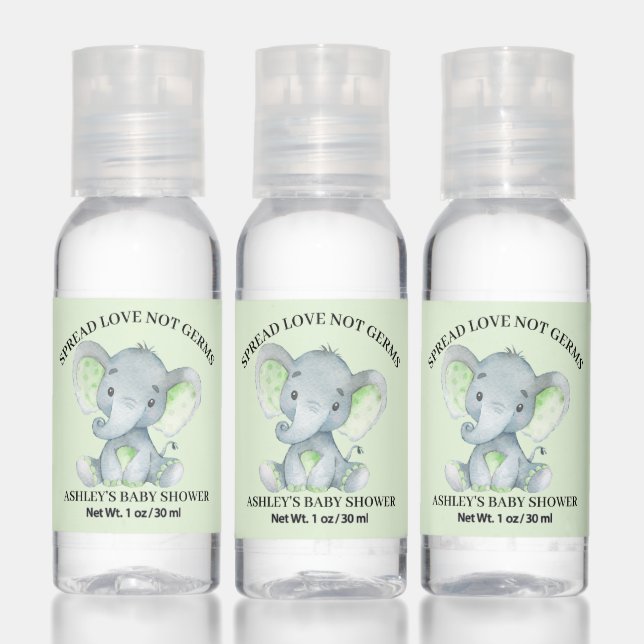 Spread Love Not Germs Neutral Elephant Baby Shower Hand Sanitizer (Set)