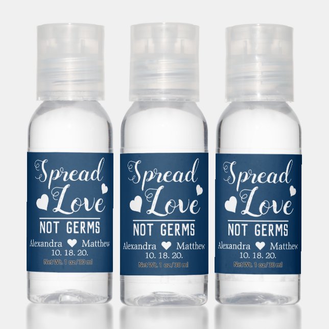 Spread Love Not Germs on Navy Wedding Hand Sanitizer (Set)