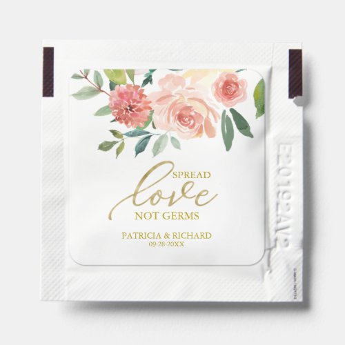 Spread Love Not Germs Peach Floral Wedding Hand Sanitizer Packet