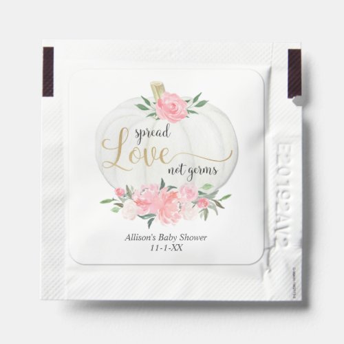 Spread love not germs pink gold floral baby shower hand sanitizer packet
