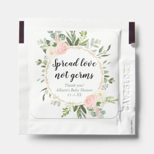 Spread love not germs pink gold green baby shower hand sanitizer packet