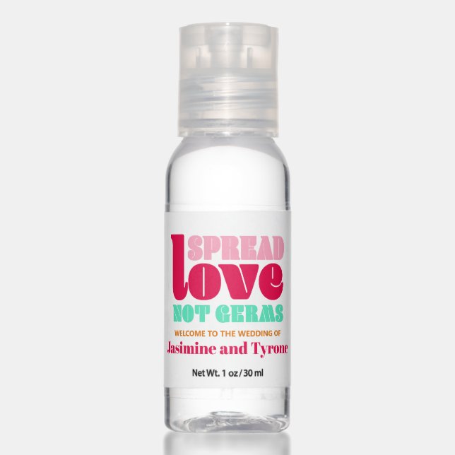 Spread Love Not Germs Quote Bold Wedding Hand Sanitizer (Front)