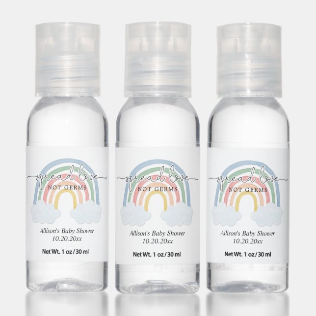 Spread love not germs rainbow pastel baby shower hand sanitizer (Set)