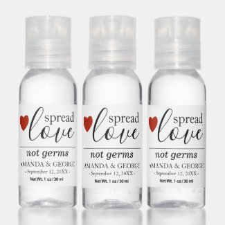 Spread love not germs red heart wedding favor hand sanitizer