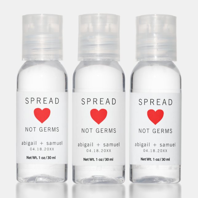 Spread Love Not Germs Red Heart Wedding Hand Sanitizer (Set)