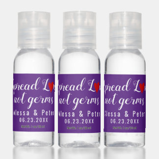 Spread love not germs royal purple wedding favor hand sanitizer