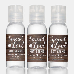 Spread Love Not Germs Rustic Wood Wedding Hand Sanitizer