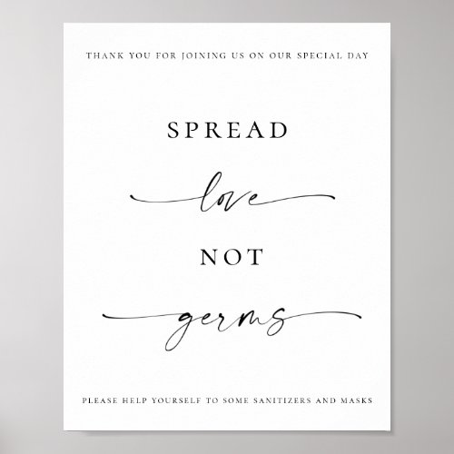 Spread Love Not Germs Sanitizer Station Wedding  Poster