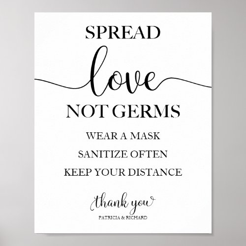 Spread Love Not Germs Social Distancing Sign
