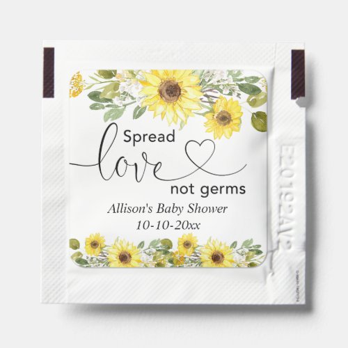 Spread love not germs watercolor yellow sunflowers hand sanitizer packet